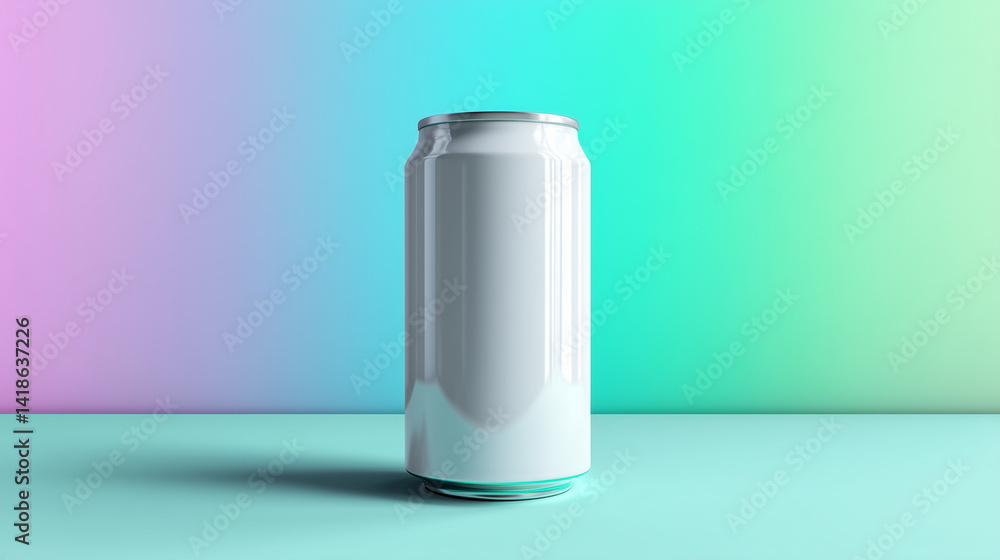 Glossy White Soda Can on Pastel Gradient Background Mockup. Glossy White Soda Can on Pastel Gradient Background Mockup.