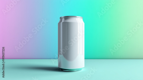 Glossy White Soda Can on Pastel Gradient Background Mockup.