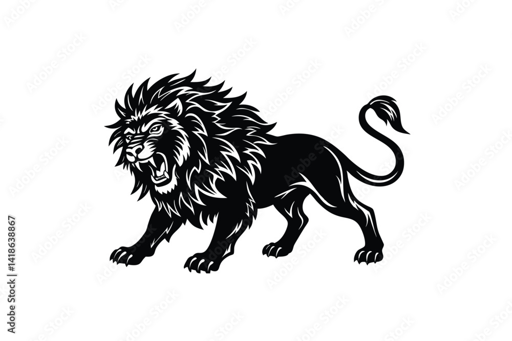 Obraz premium angry lion silhouette, wild animal abstract vector on white background
