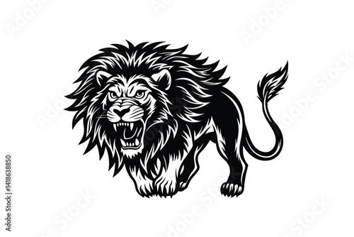 angry lion silhouette, wild animal abstract vector on white background
