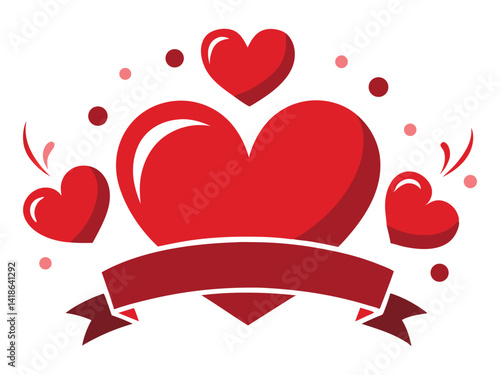 Love's Emblem: A captivating, artful representation of love featuring a prominent heart at its core, surrounded by smaller hearts and decorative elements, such as dots and ribbons.