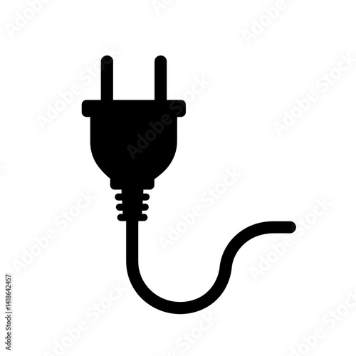 Minimal vector electric plug icon in black silhouette with cable and outlet prongs
