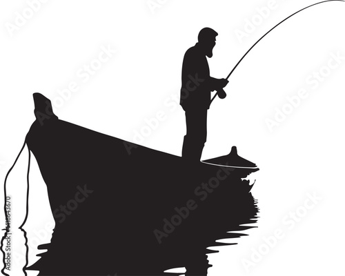 Coastal Conqueror Fisherman silhouette on Small Boat vector 