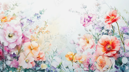 Elegant wedding invitation card background . Minimal hand painted watercolor botanical flowers texture template background. Design for wedding, vip cover, poster, rsvp moderncard.Valentine's Day