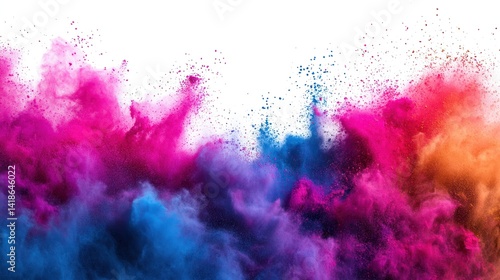 Wallpaper Mural explosion of vibrant holi powder a colorful splash of pink blue and orange pigments against a pristine white backdrop creating artistic effect Torontodigital.ca