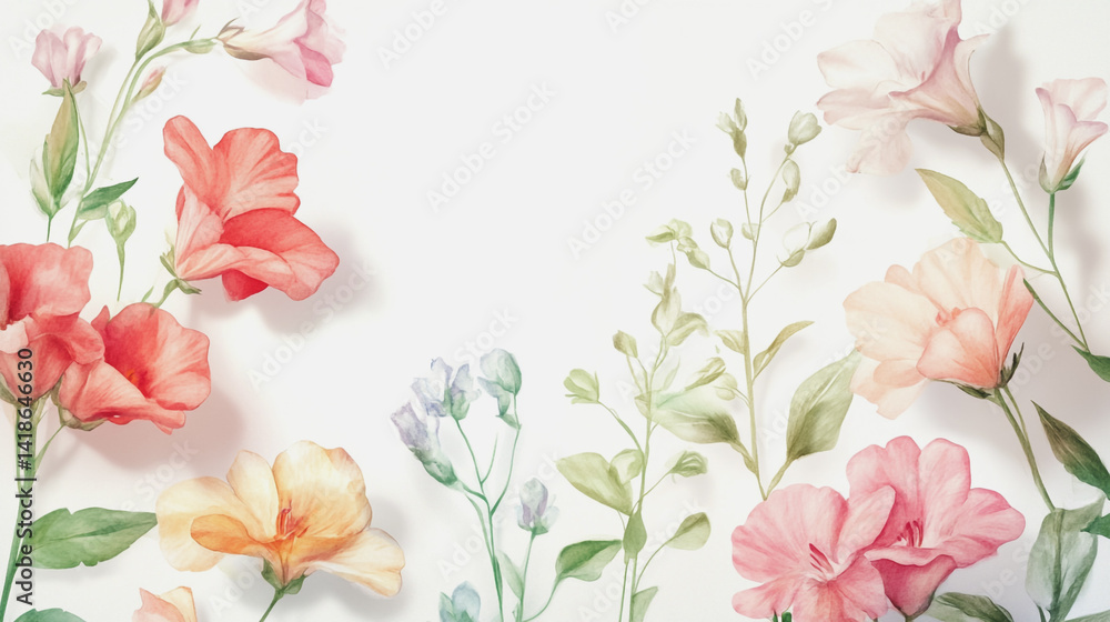 Obraz premium Elegant wedding invitation card background . Minimal hand painted watercolor botanical flowers texture template background. Design for wedding, vip cover, poster, rsvp moderncard.Valentine's Day