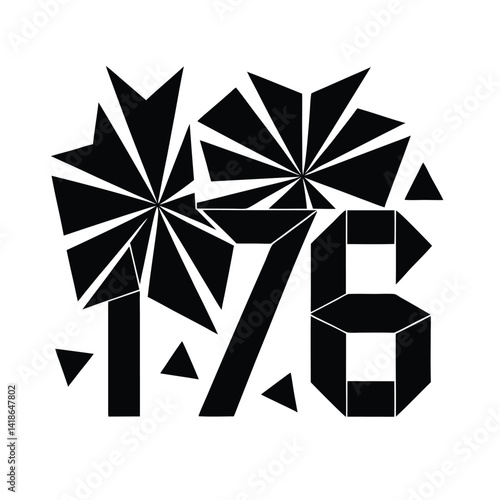 geometric silhouette of a fireworks finale forming the number 1776  