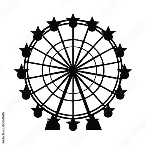 silhouetted ferris wheel at a fairground lit with starshaped lights  