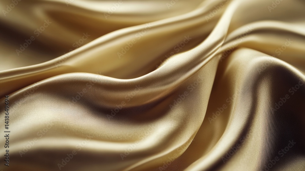 Fototapeta premium High-end silk textile macro detail, luminous golden fabric surface, refined sepia tonality, elegantly folded material study, sophisticated cloth texture, premium fabric quality showcase, subtle light