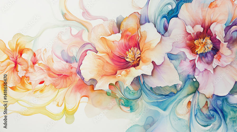 Obraz premium Elegant wedding invitation card background . Minimal hand painted watercolor botanical flowers texture template background. Design for wedding, vip cover, poster, rsvp moderncard.Valentine's Day