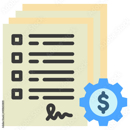 Obligation Form mini illustration flat color icon, use for taxation, economy, business, finance, UI, UX kit, app and web development, digital or print.