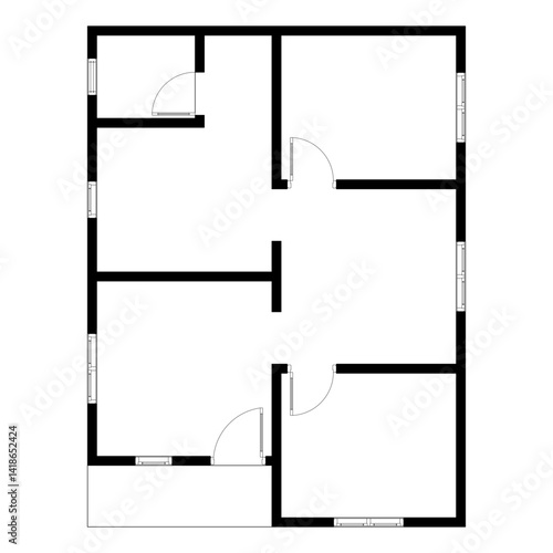 Black and White floor plan of a modern unfurnished house for your design. Suburban house vector blueprint. Architectural background.