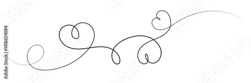 One continuous drawing of Heart and red color shape love sign. Thin flourish and romantic symbols in simple linear style. Editable stroke. Vector illustration.
