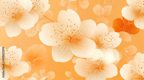 Soft orange cherry blossom pattern with serene floral design, Pattern background not seamless