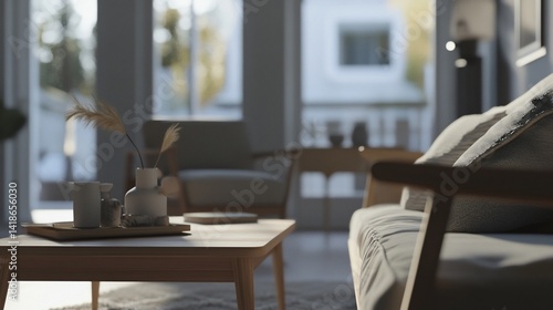 Cozy Living Room with Modern Furniture and Natural Light on a Sunny Day