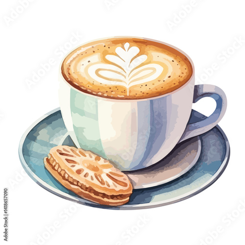 watercolor A cup latte illustration