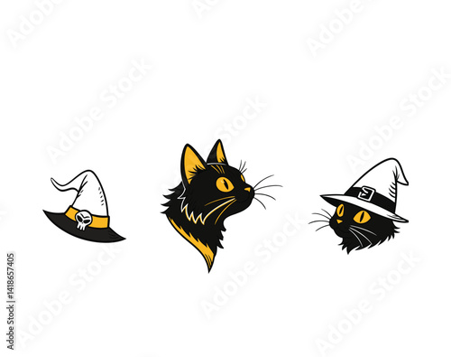Halloween-cat-heads vector art illustration.
