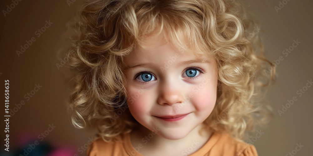 Portrait of smiling blonde baby girl with blue eyes and curly hair Portrait of smiling blonde baby girl with blue eyes and curly hair