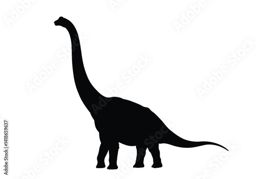 Brachiosaurus silhouette. This image shows a black silhouette of a Brachiosaurus, a long-necked sauropod dinosaur from the prehistoric era. Vector clipart illustration design.