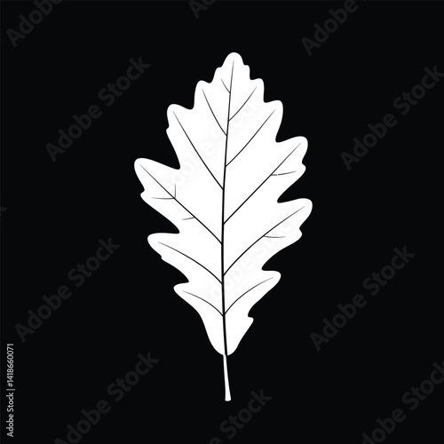 White oak leaf silhouette. This image shows a black silhouette of a white oak leaf, referred to as Quercus alba, featuring its iconic lobed shape and jagged edges. Vector clipart illustration design.