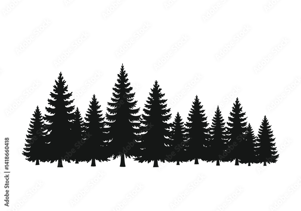 Fototapeta premium Pine treeline silhouette. This image shows a detailed vector clipart illustration of a pine treeline, showcasing serene natural beauty and evergreen landscapes. Vector clipart illustration design.