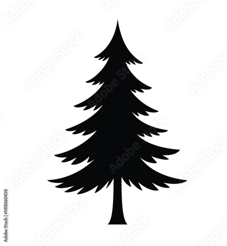 Pine tree silhouette. This image shows a black silhouette of a pine tree with needle-like foliage and woody branches, representing natural beauty and wilderness. Vector clipart illustration design.