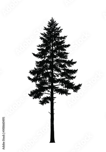 Skinny pine tree silhouette. This image shows a tall and slender pine tree in silhouette form, emphasizing its needle-like branches and natural elegance. Vector clipart illustration design.