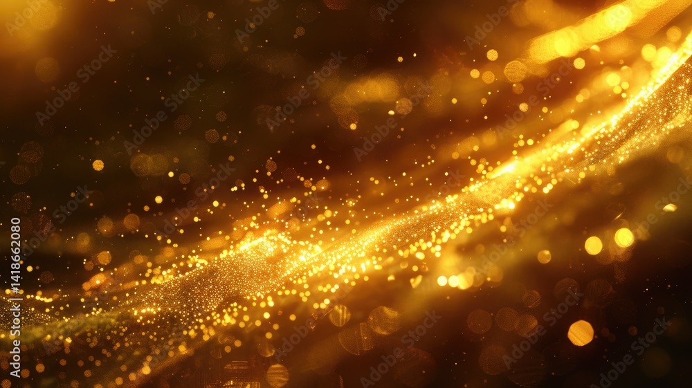 Abstract golden waves with glowing particles on a dark background. Digital artwork of digital wave with golden glowing dots connecting together. Technology innovation and communication concept. AIG53. Abstract golden waves with glowing particles on a dark background. Digital artwork of digital wave with golden glowing dots connecting together. Technology innovation and communication concept. AIG53.