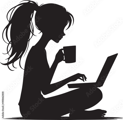 A woman sitting on the ground with a laptop in her lap

