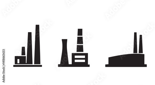 Factory Building Icon Set, High Quality Industrial Icons for Designers