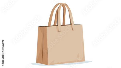 A digitally rendered, three-quarter view of a light beige leather tote bag. The bag is rectangular with a structured shape and features two parallel top handles
