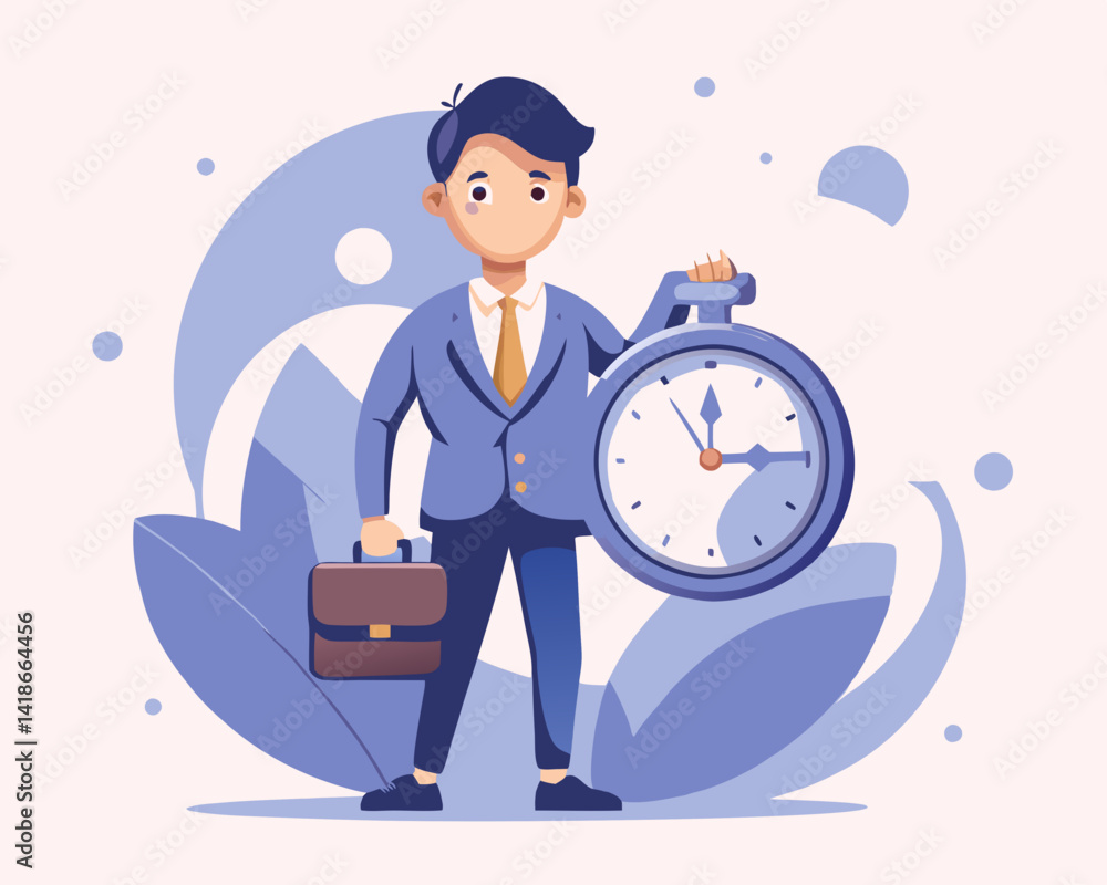 Punctuality, being on time for appointment or schedule, finish work within deadline or timing, meeting reminder or time management concept, punctual businessman holding clock with precise timing Punctuality, being on time for appointment or schedule, finish work within deadline or timing, meeting reminder or time management concept, punctual businessman holding clock with precise timing