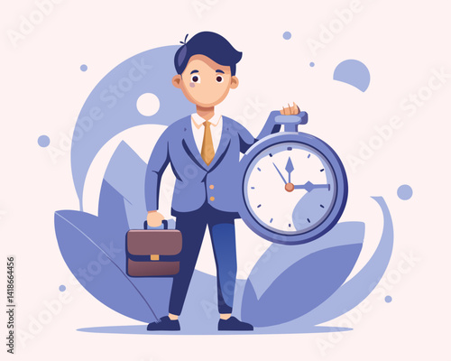 Punctuality, being on time for appointment or schedule, finish work within deadline or timing, meeting reminder or time management concept, punctual businessman holding clock with precise timing