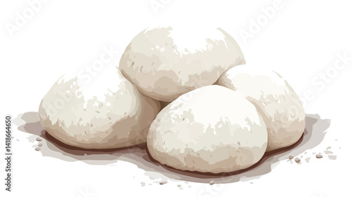 A digital illustration depicts a cluster of four snowball cookies, meticulously rendered with soft, diffused lighting creating a high-key effect