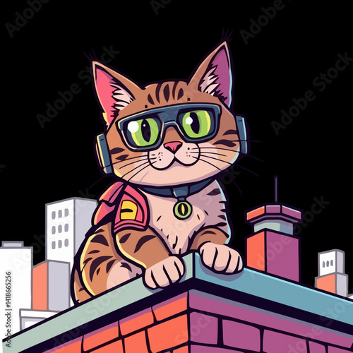 Urban Cyber Cat on Rooftop
