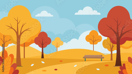 Fall Park Covered in Bright Leaves