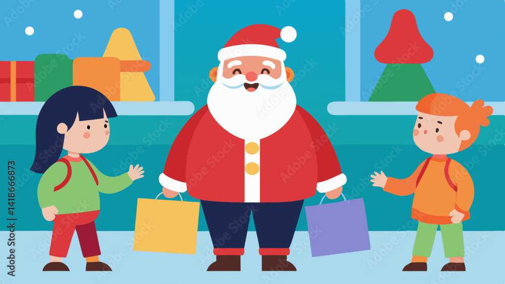 Children Meeting Santa Claus at the Mall Scene Children Meeting Santa Claus at the Mall Scene
