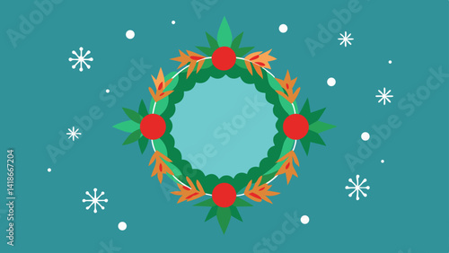 Background with Decorated Wreath and Snowflakes Vector Art