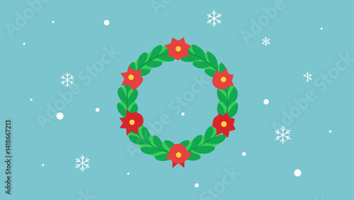 Background with Decorated Wreath and Snowflakes Illustration
