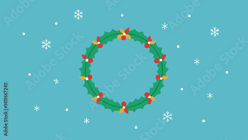 Background with Decorated Wreath and Snowflakes Festive Art