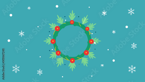 Background with Decorated Wreath and Snowflakes Design