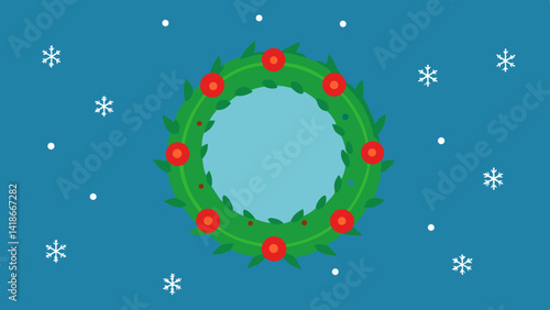 Background with Decorated Wreath and Snowflakes Winter Theme