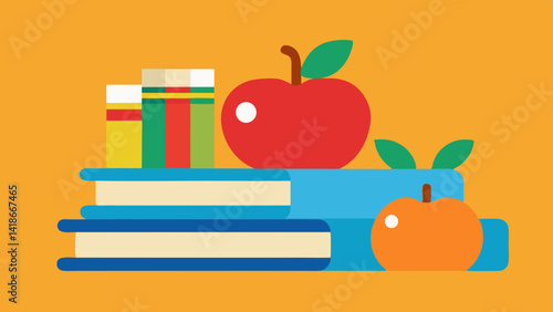 Back to School with Books and Apples Illustration