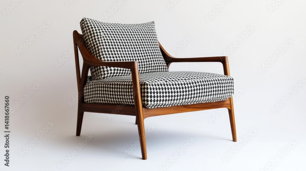 Fototapeta premium Mid-century modern armchair with checkered upholstery.