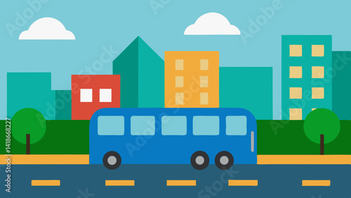 bus driving through cartoon city street busy town traffic