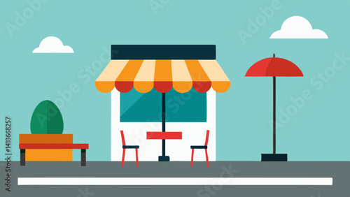cafe on sidewalk with umbrella tables warm sunny day design