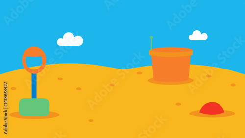 cartoon background with sandbox and toy buckets playtime