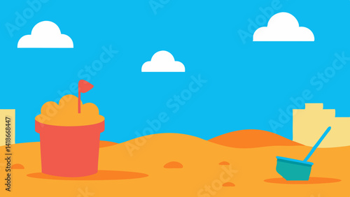 cartoon background with sandbox and toy buckets scene