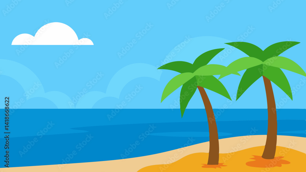 Obraz premium Cartoon Beach with Palm Trees and Sea Variant