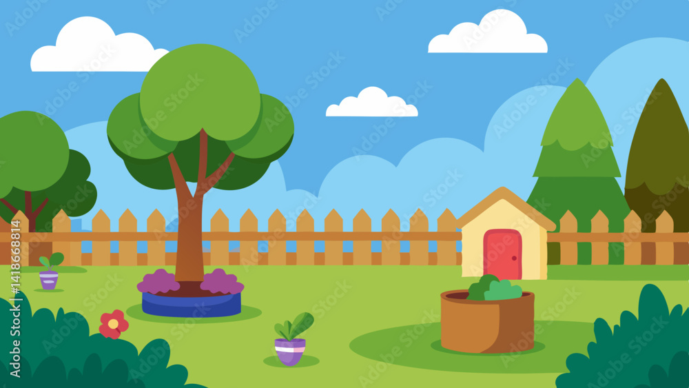 Fototapeta premium Cartoon Garden Backyard Illustration
